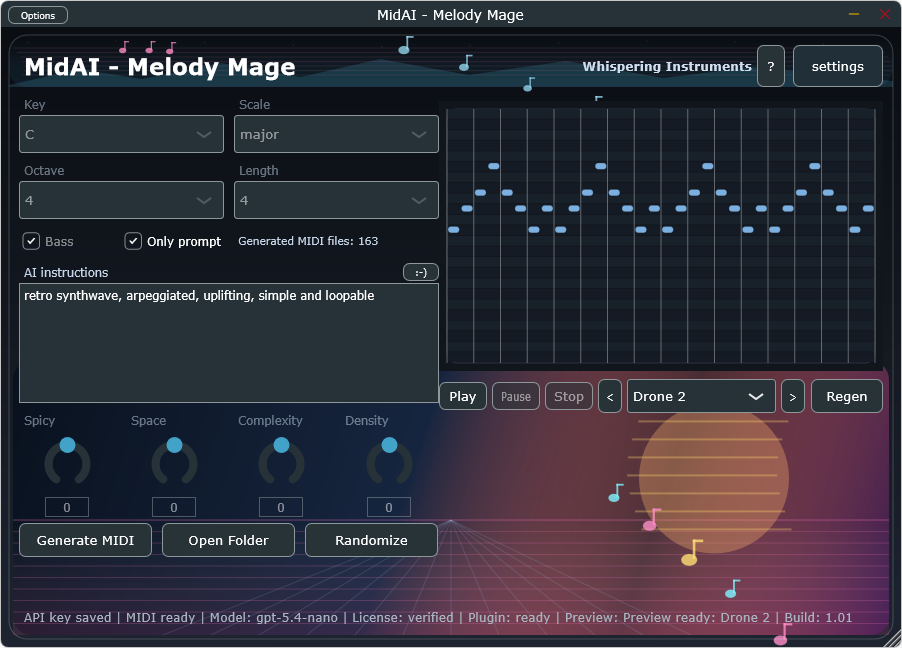 MidAI Melody Mage plugin interface