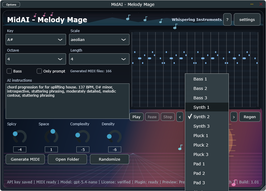 MidAI controls view