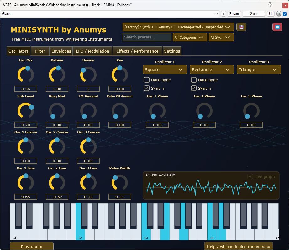 Anumys MiniSynth synthesizer interface