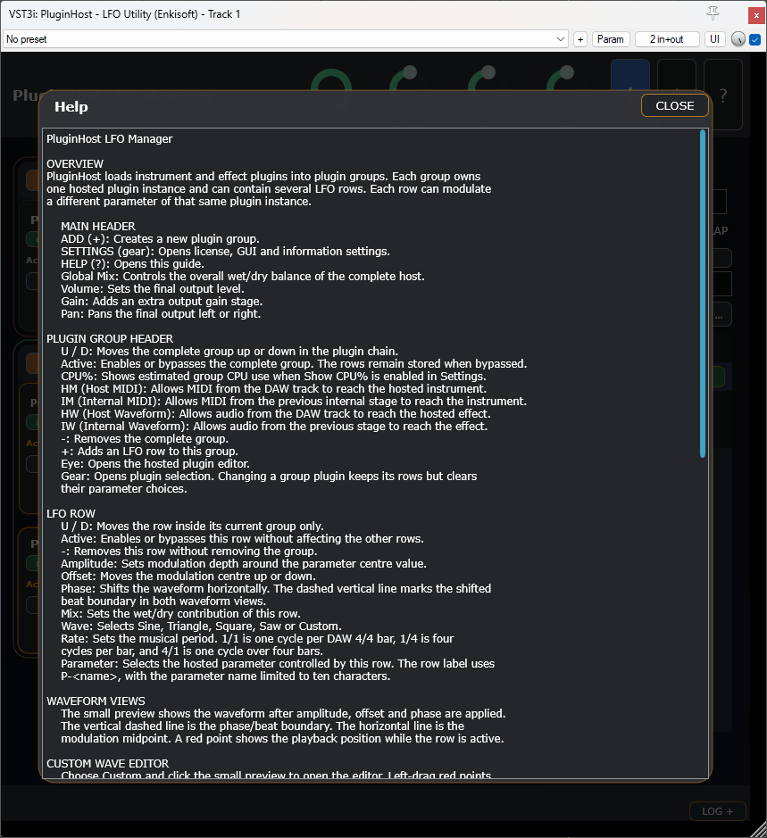 PluginHost help view